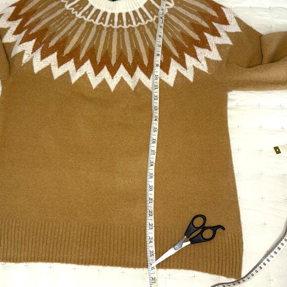 French Connection Long Sleeve Fair Isle Sweater Women's L Tan NWT Flaw - Picture 8 of 11